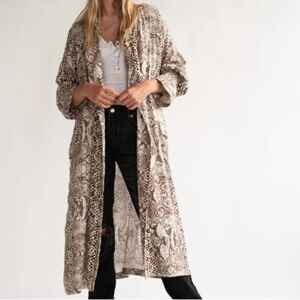 Free People Wild Nights Duster Cardigan Maxi Comono Animal Print Meduim Overs